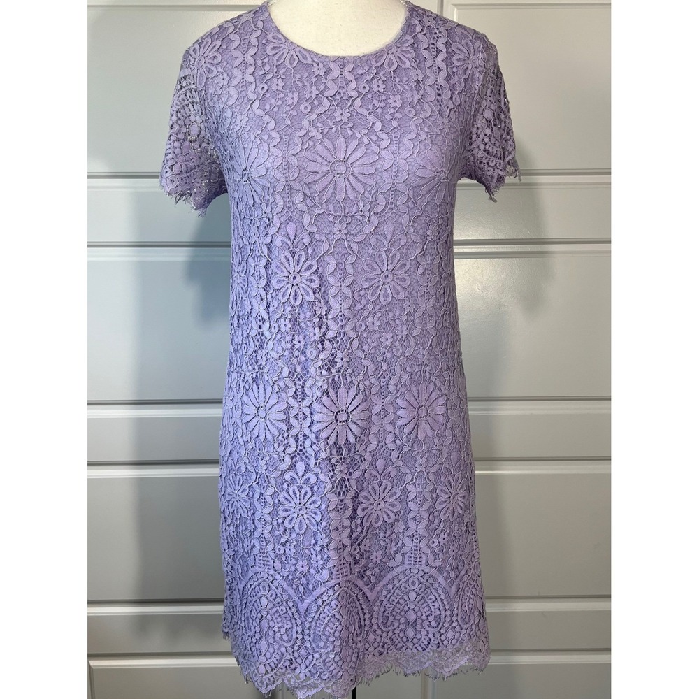 Miami Lavender‎ Purple Crochet Lace Sheath Dress Open Back Size XS Short Sleeve